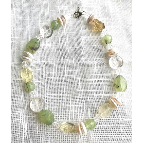 Green Prehnite Rock Crystal Quartz and Coin pearl necklace 🆕 - Picture 1 of 8